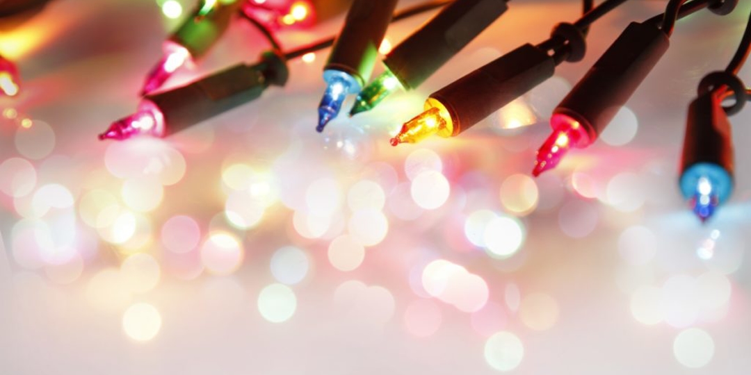 Christmas lights on a glass table
