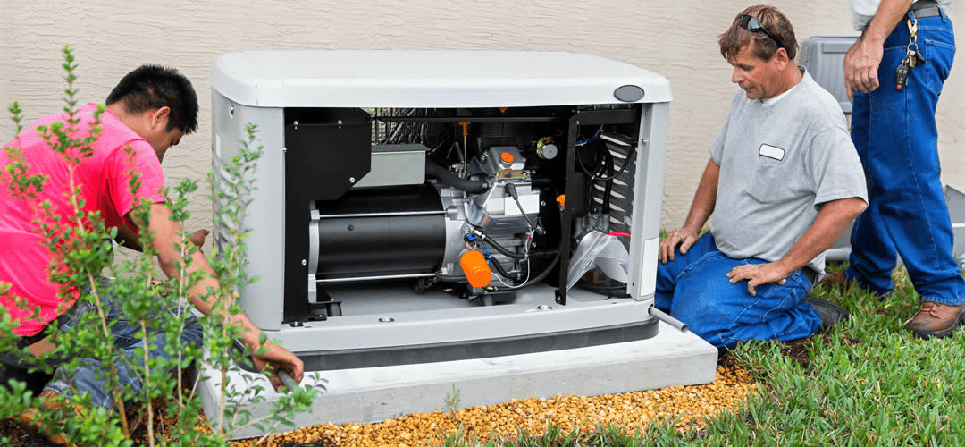men assembling a generator